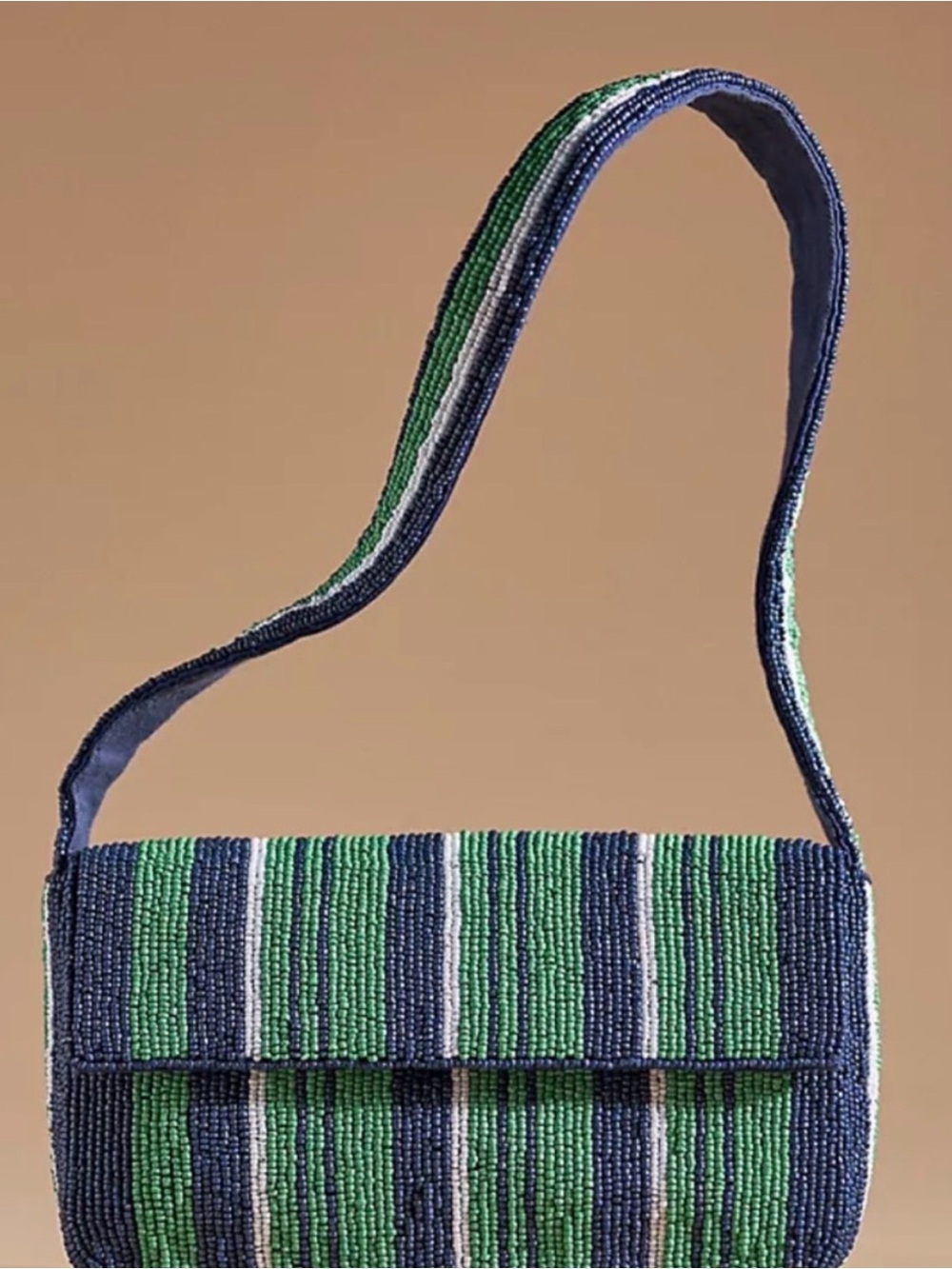 Anthropologie Beaded Stripe Shoulder Bag - Fiona Green & Blue